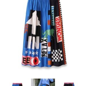 Vibrant Blue Graphic A-Line Skirt